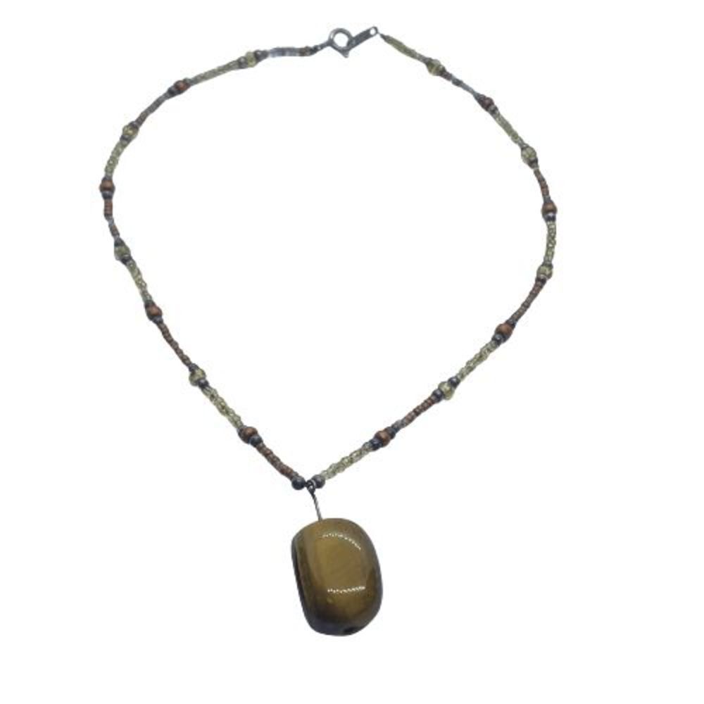 Unique Vintage Necklace w/ Tigers Eye Gemstone Pendant & Sterling Silver Clasp